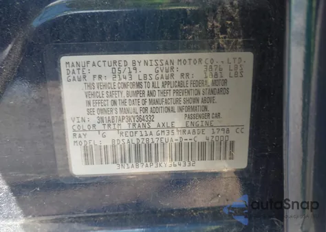 2019 Nissan Sentra Sv из США, поврежденный, VIN 3N1AB7AP3KY364332